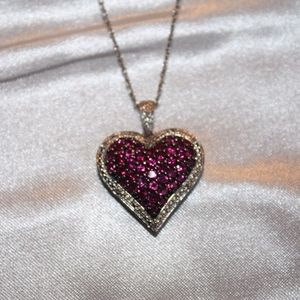 Ruby and Diamond Heart Pendant Necklace